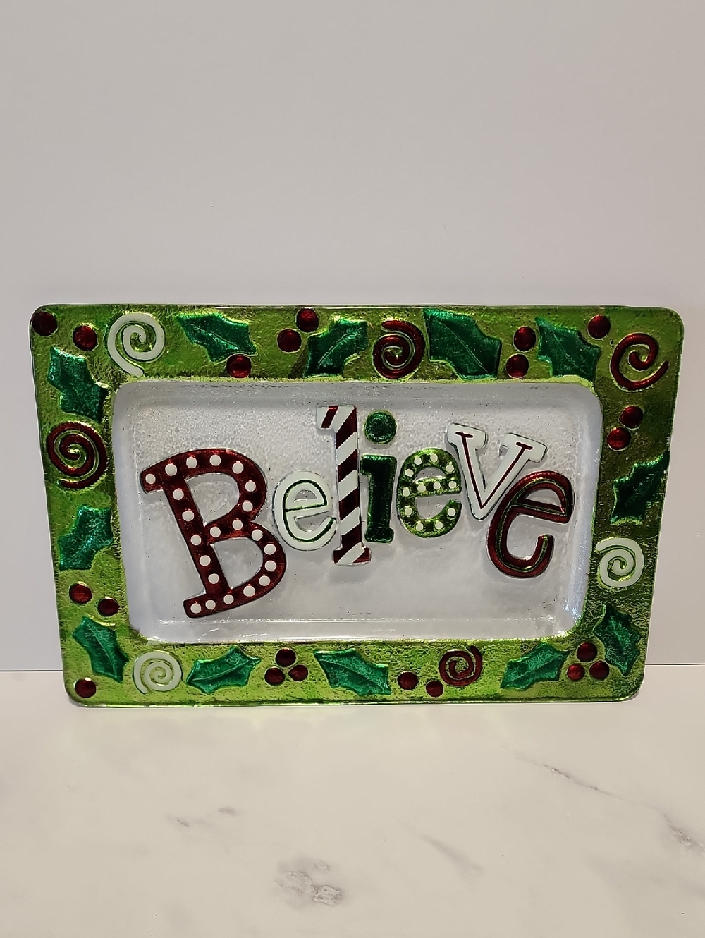 Sam's Believe Holiday Decorative Glass Serving Tray 14 In